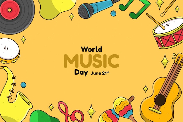 Free vector hand drawn background for world music day celebration