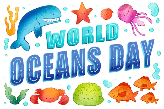 Hand drawn background for world oceans day celebration