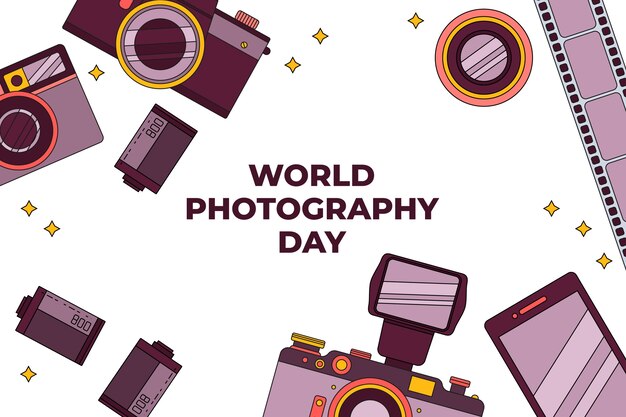世界の写真撮影の日のお祝いのための手描きの背景