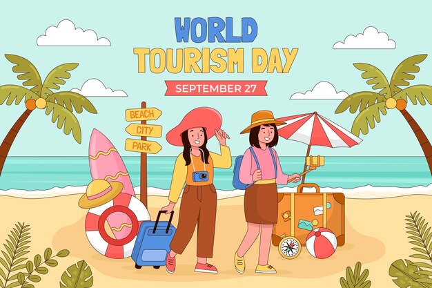 Hand drawn background for world tourism day celebration