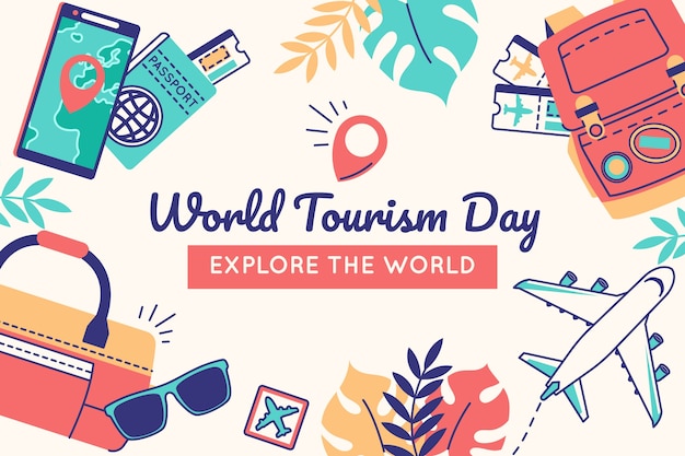 Hand drawn background for world tourism day celebration