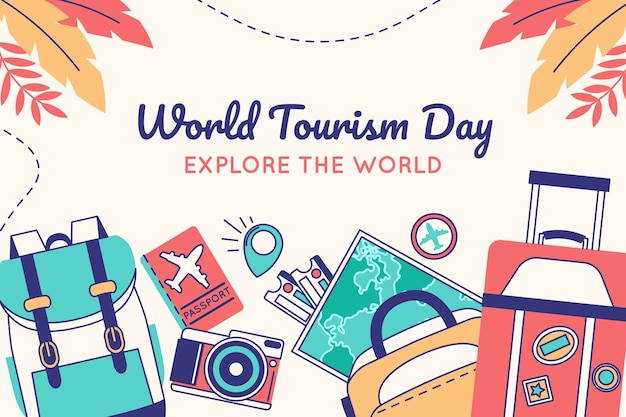 Hand drawn background for world tourism day celebration