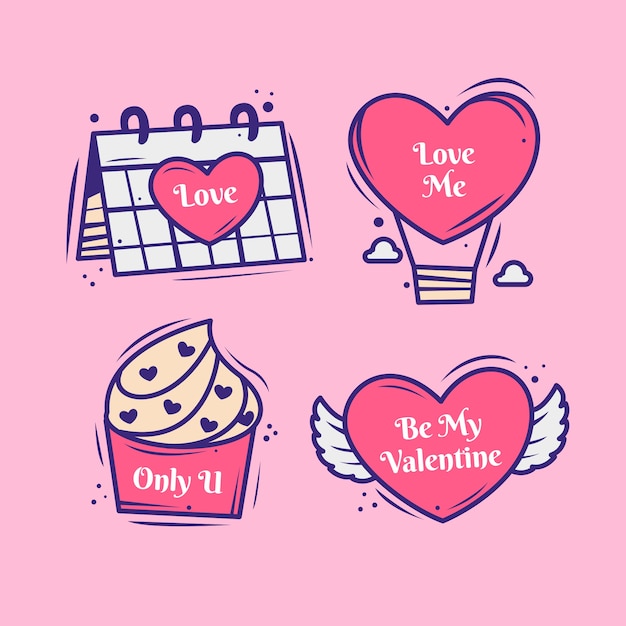 Hand drawn badge collection for valentine's day