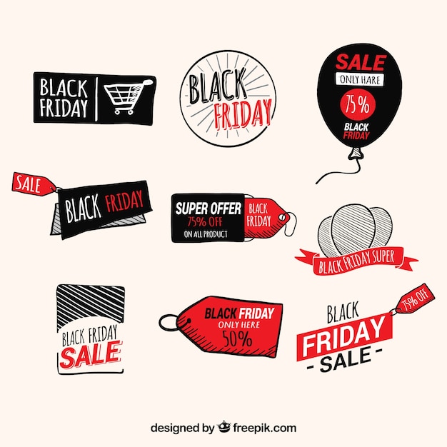 Hand drawn badges for black friday