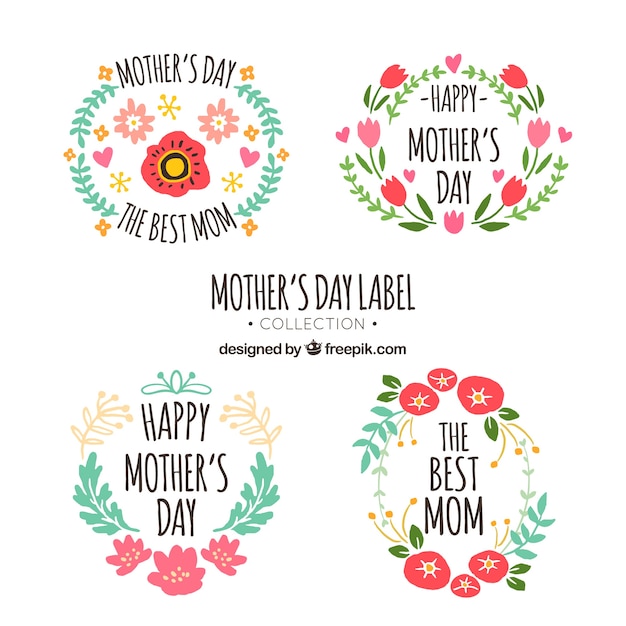 Free vector hand drawn badges for mother's day