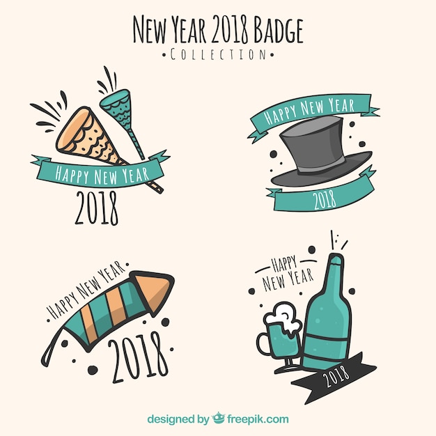 Free vector hand drawn badges for new year 2018