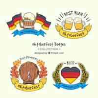 Free vector hand drawn badges with beer and german flags