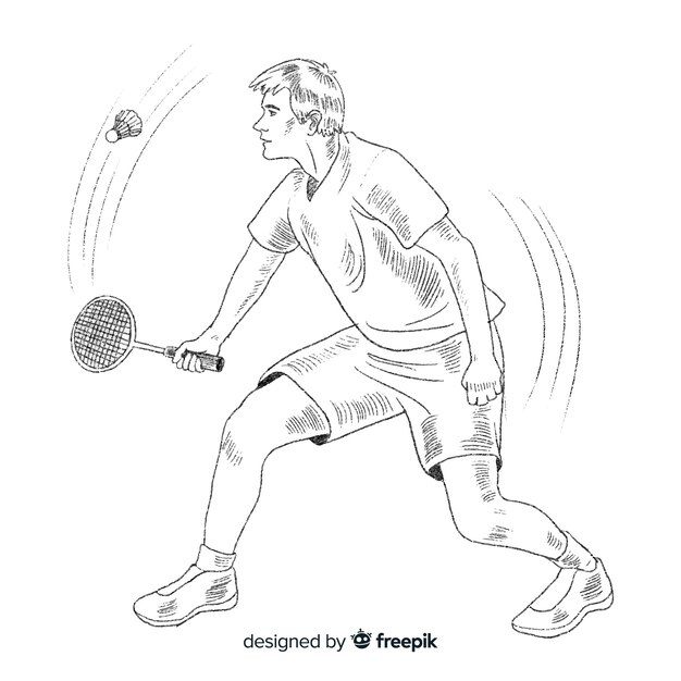 Hand drawn badminton player with racket