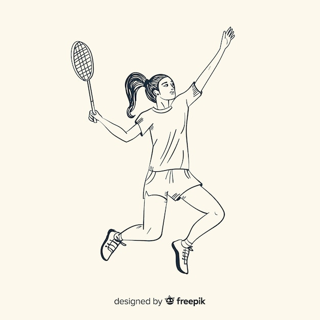 Free vector hand drawn badminton player with racket