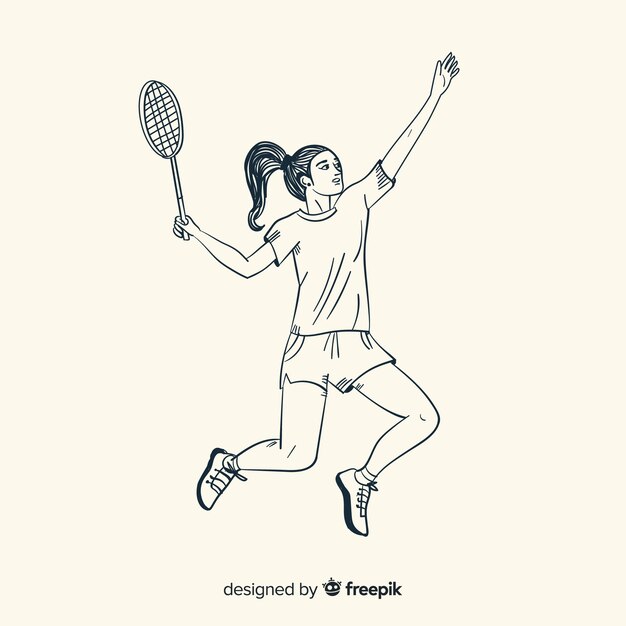 Hand drawn badminton player with racket