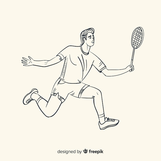 Hand drawn badminton player with racket