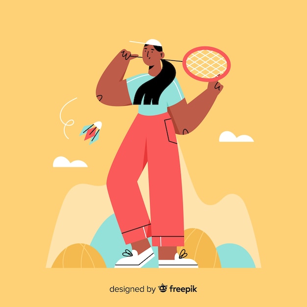 Hand drawn badminton player with racket