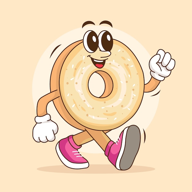 Hand drawn bagel cartoon illustration