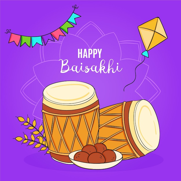 Vettore gratuito illustrazione di baisakhi disegnata a mano