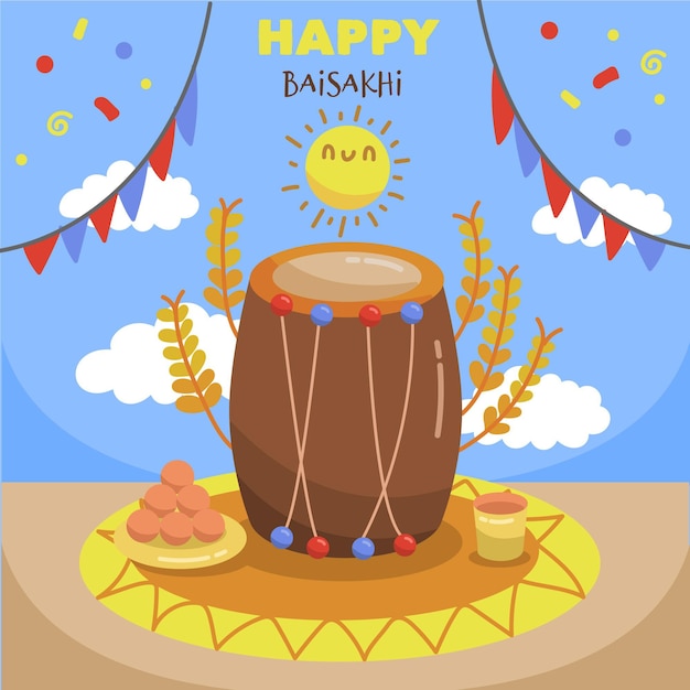 Hand drawn baisakhi illustration