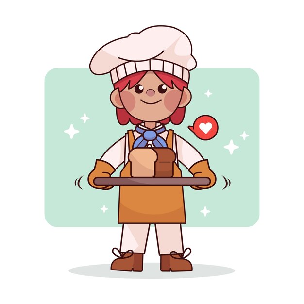 Hand drawn baker cartoon illustration