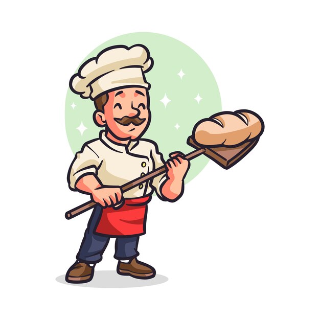 Hand drawn baker cartoon illustration