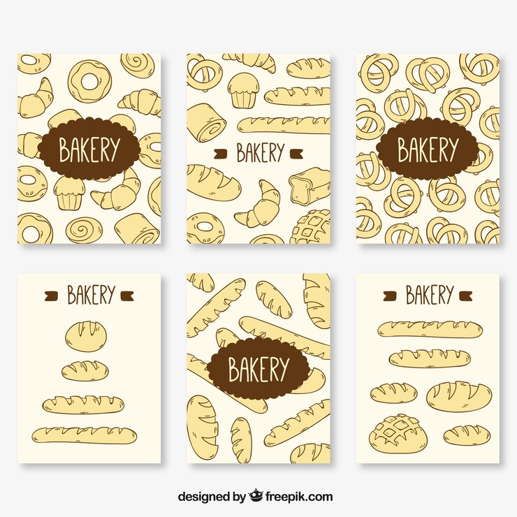 Free Vector hand drawn bakery card collection