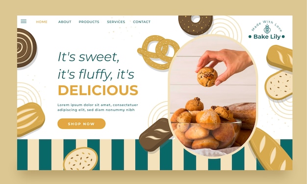 Free vector hand drawn bakery landing page design template