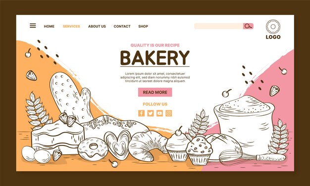 hand drawn bakery landing page design template
