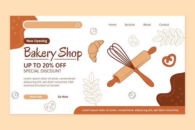 Free vector hand drawn bakery landing page design