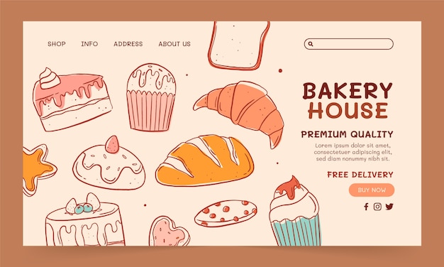 Free vector hand drawn bakery landing page template