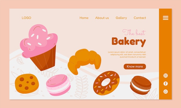 Бесплатное векторное изображение Целевая страница рисованной пекарни