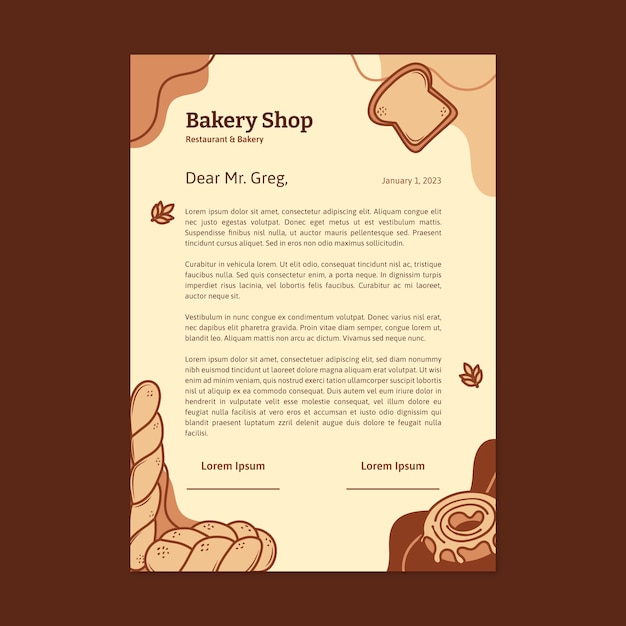 Free vector hand drawn bakery letterhead design