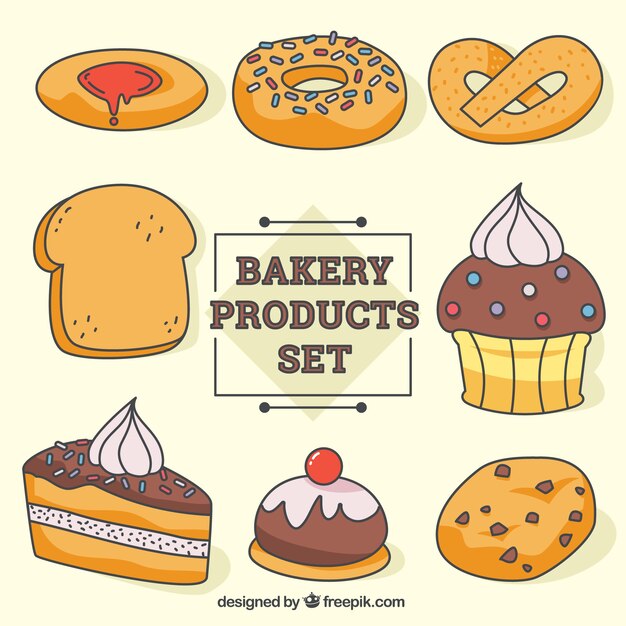 Hand drawn bakery products set