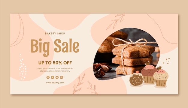 Hand drawn bakery sale banner design template