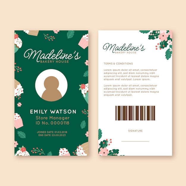 Free vector hand drawn bakery shop id card