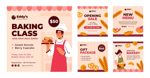 Hand drawn bakery shop instagram post