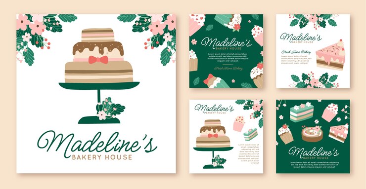 Free Vector hand drawn bakery shop instagram posts template