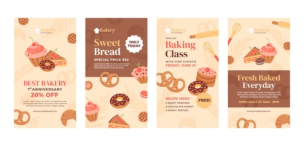 Free vector hand drawn bakery shop instagram stories