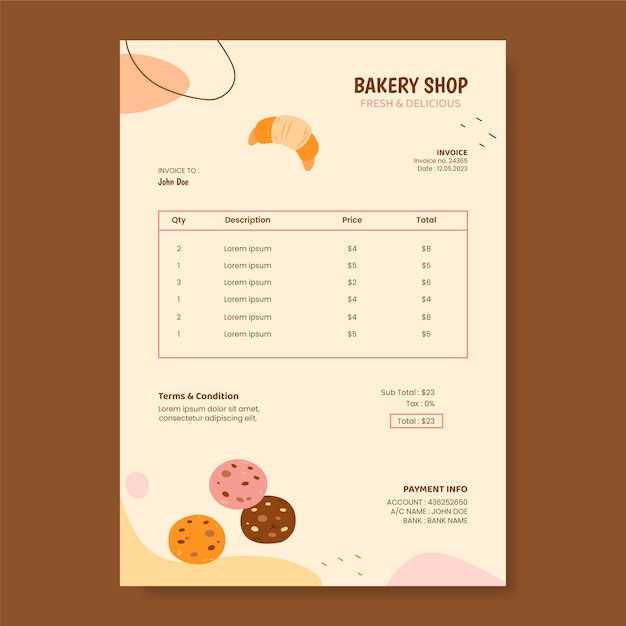 Hand drawn bakery shop invoice