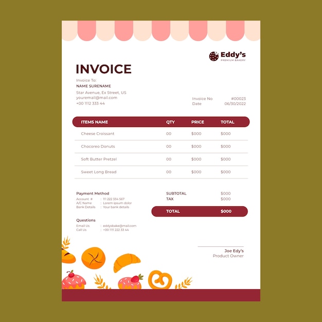 Free vector hand drawn bakery shop invoice