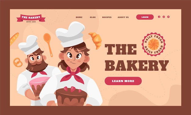 Free vector hand drawn bakery shop landing page