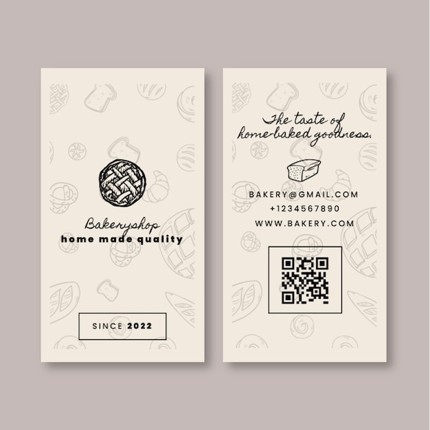 Free vector hand drawn bakery shop vertical business card