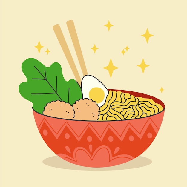 Free vector hand drawn bakso in a bowl