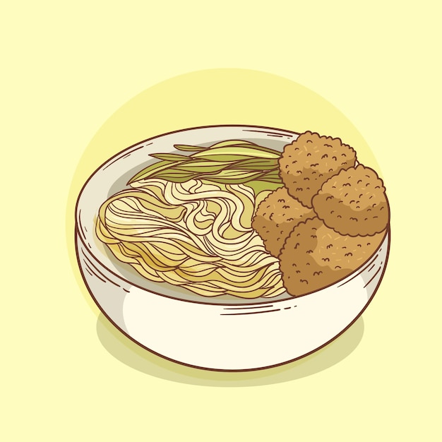 Hand drawn bakso in a bowl