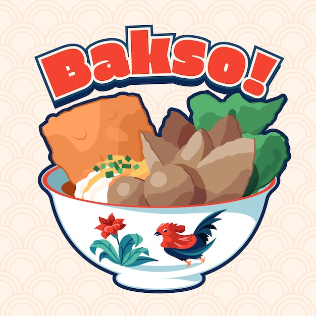 Free vector hand drawn bakso in a bowl