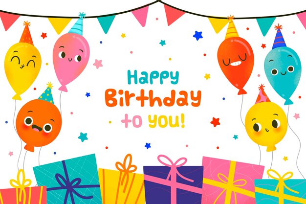 リアルな風船と誕生日の壁紙 無料のベクター
