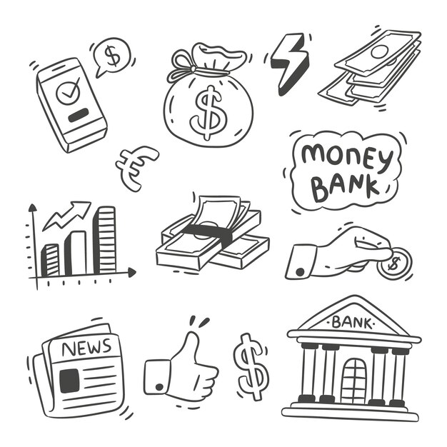 Hand drawn bank drawing doodle illustration