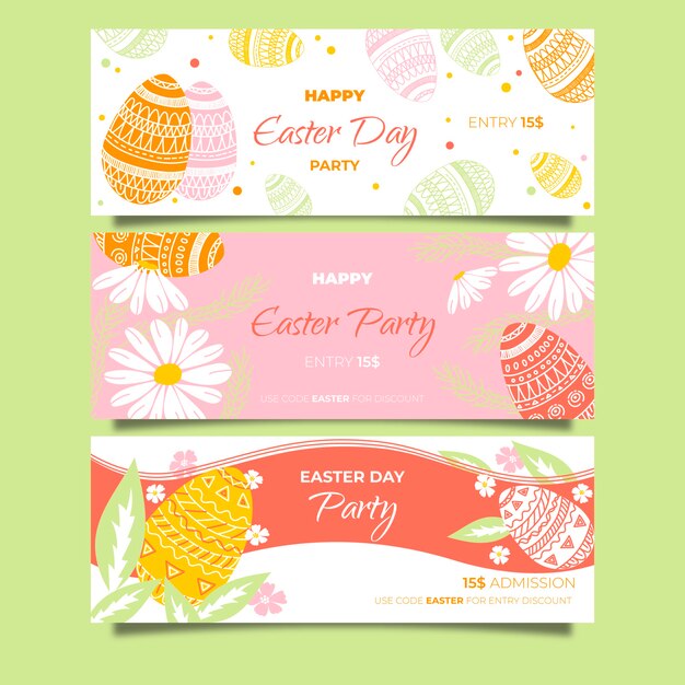 Hand drawn banner for easter with spring flowers