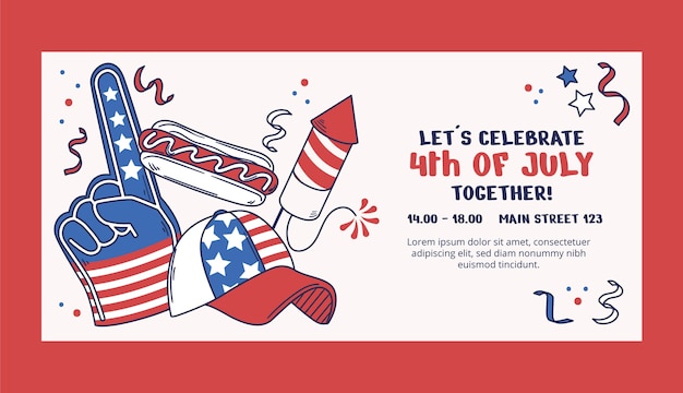 無料ベクター アメリカの独立記念日のための手描きのバナー テンプレート