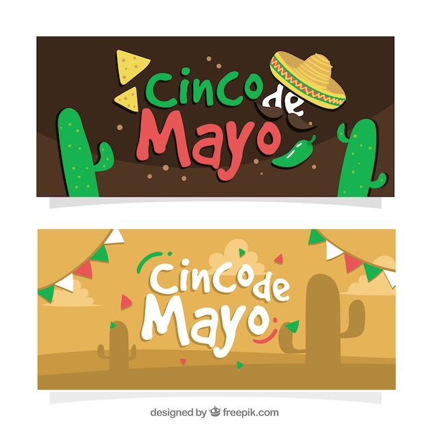 Hand-drawn banners for cinco de mayo