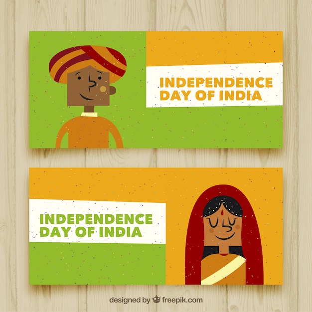 Vettore gratuito striscioni disegnati a mano per il giorno dell'indipendenza dell'india