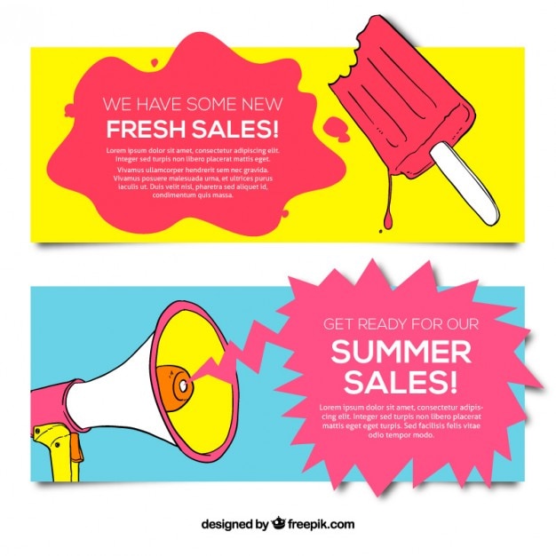 Free vector hand drawn banners of summer sale