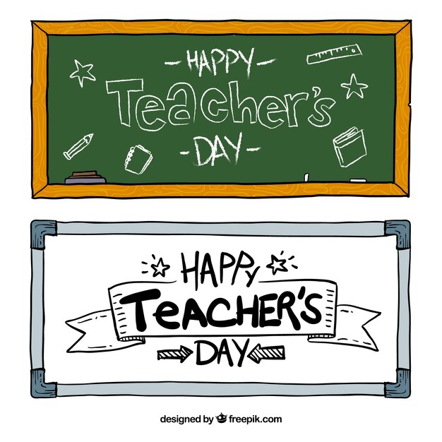 Hand-drawn banners for teacher's day