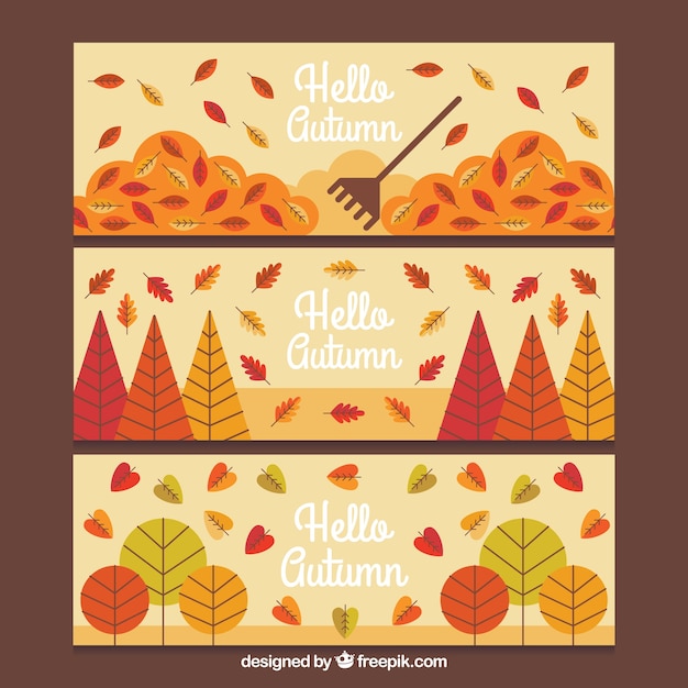 Hand drawn banners with autumnal leaves